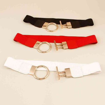 Circle Shape Buckle Zinc Alloy Buckle PU Leather Belt