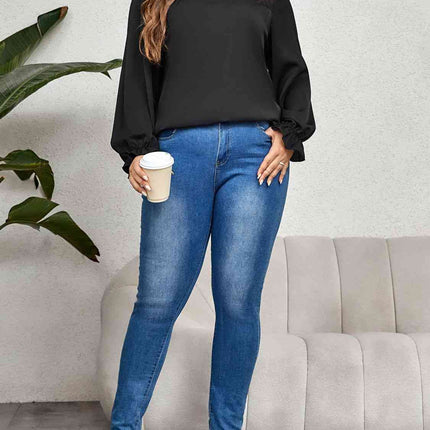 Plus Size Round Neck Flounce Sleeve Blouse - Vickie Lynn's