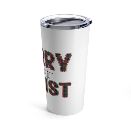 Home/Travel Accessories, Insulated Tumbler 20oz, Merry With Christ, Red And Green Plaid Christmas Holiday Pattern Print