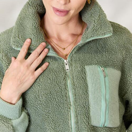 Heimish Full Size Zip Up Collared Neck Jacket - Vickie Lynn's