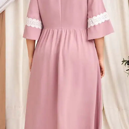 Vestido de manga corta de encaje de talla grande para mujer 