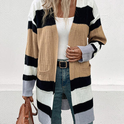 Color Block Open Front Drop Shoulder Cardigan