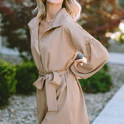 Tie Front Button Up Collared Neck Rompers