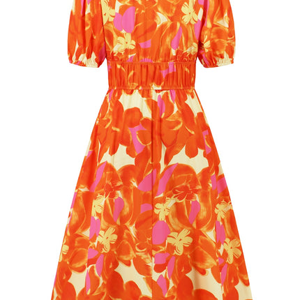 Ruched Printed Surplice Short Sleeve Dress