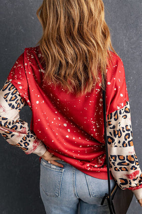 Leopard Round Neck Dropped Shoulder Sweatshirt - Vickie Lynn's