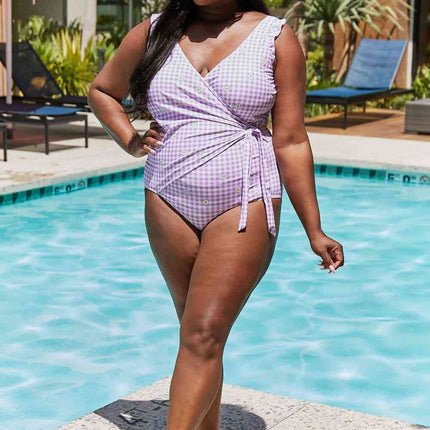 Marina West Swim Full Size Float On Ruffle Faux Wrap One-Piece in Carnation Pink