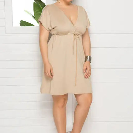 Vestido liso con escote en V profundo para mujer, talla grande 