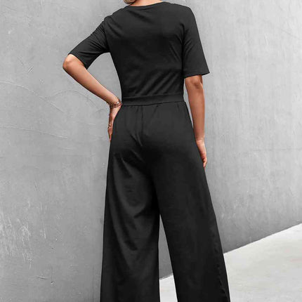 Scoop Neck Half Sleeve Wide Leg Jumpsuit