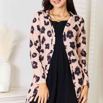 Double Take Printed Button Front Longline Cardigan - Vickie Lynn's