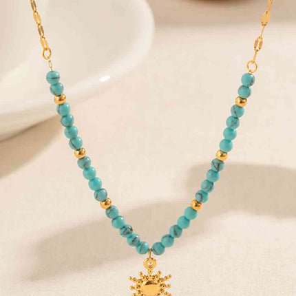 Turquoise Beaded 18K Gold-Plated Sun Shape Pendant Necklace