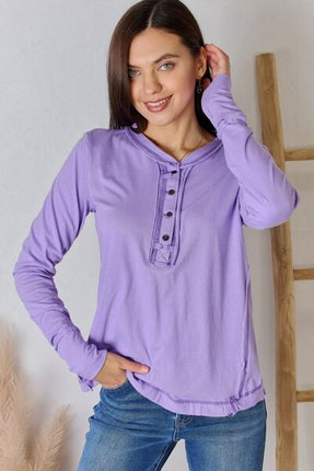 Zenana Exposed Seam Thumbhole Long Sleeve Top