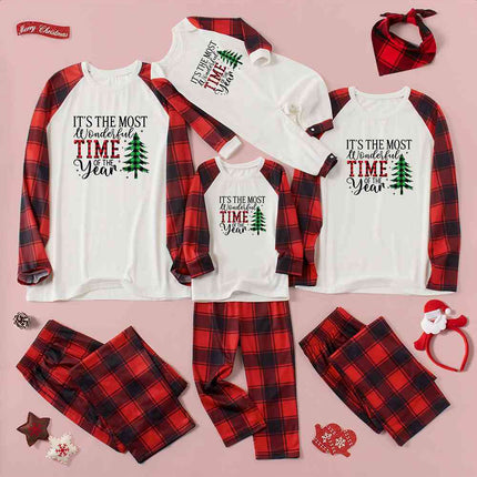 Slogan Graphic Top and Plaid Pants Set