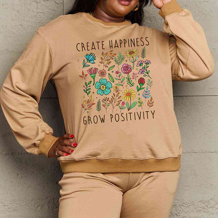 Simply Love Full Size CREATE HAPPINESS  GROW POSITIVITY Graphic Sweatshirt