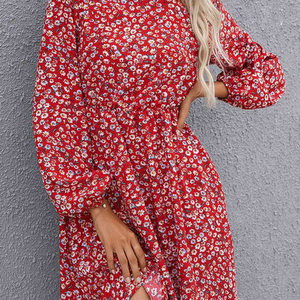 Floral Mock Neck Long Sleeve Dress
