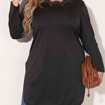 Plus Size Slit Long Sleeve T-Shirt
