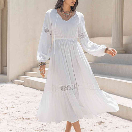 Tie Neck Balloon Sleeve Midi Dress