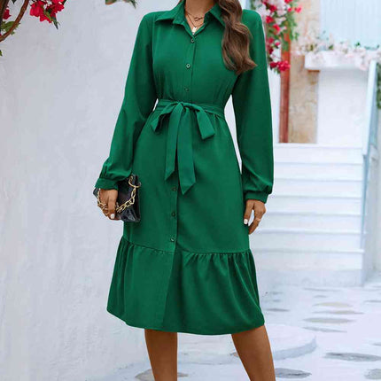 Long Sleeve Tie Waist Shirt Dress