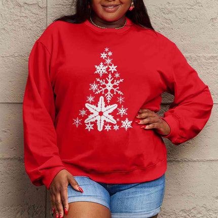 Simply Love Full Size Snowflake Christmas Tree Graphic Sweatshirt