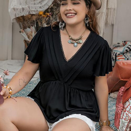 Plus Size V-Neck Flutter Sleeve Blouse