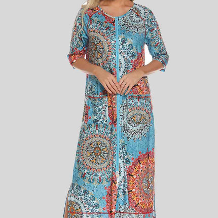 Printed Slit Night Dress with Pockets