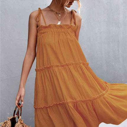 Tie-Shoulder Frill Trim Sleeveless Dress
