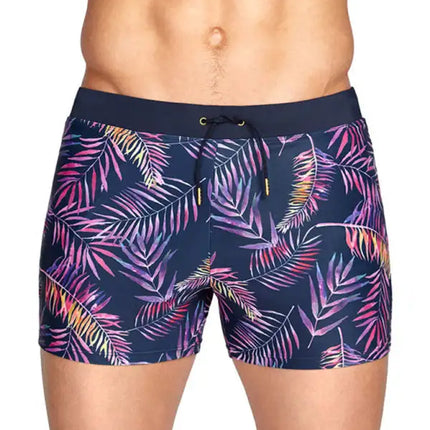 Bañador tipo bóxer con cremallera y bolsillo con estampado de hojas de colores para hombre 