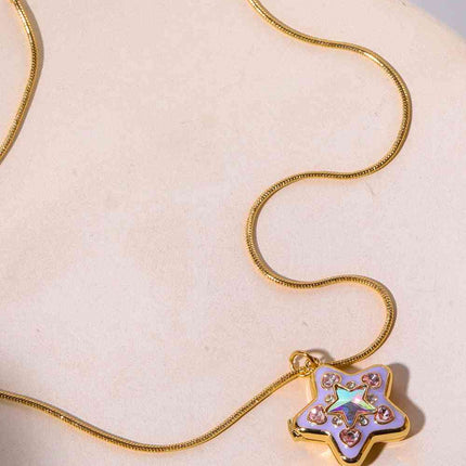 Rhinestone Decor Star Box Pendant Necklace