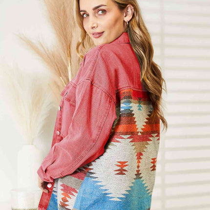Dropped Shoulder Long Sleeve Printed Denim Jacket