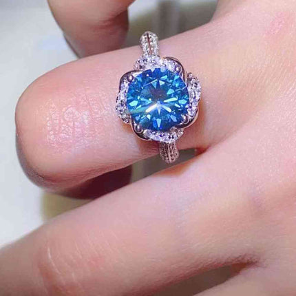 2 Carat Cobalt Blue Moissanite 925 Sterling Silver Ring