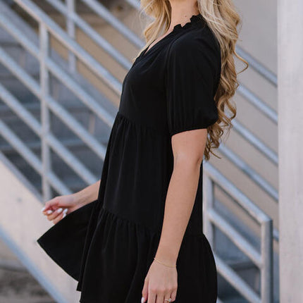 Notched Neck Short Sleeve Mini Dress