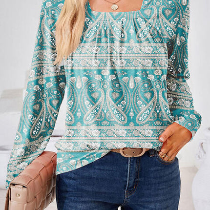 Full Size Square Neck Long Sleeve Blouse