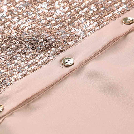 Sequin Button Front High-Low Shirt Dress