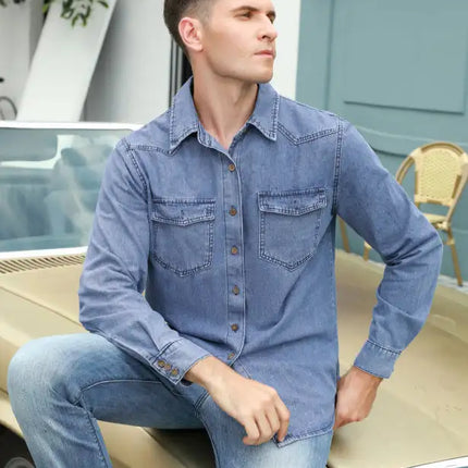 Camisa vaquera de manga larga informal a la moda para hombre 