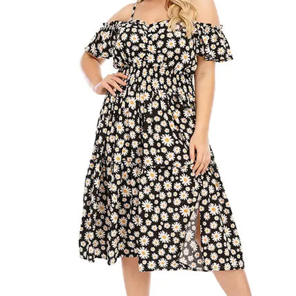 Vestido floral con hombros descubiertos y talla grande para mujer 