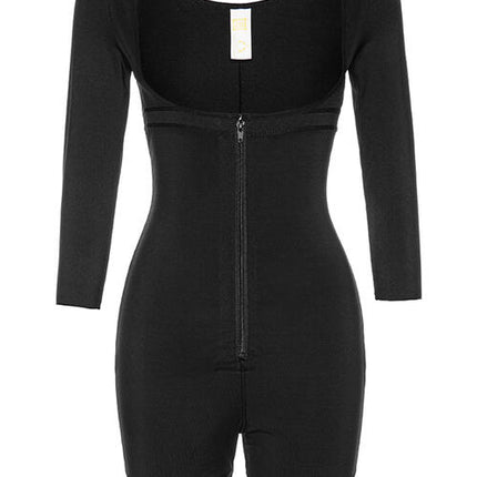 Full Size Zip Up Lace Detail Long Sleeve Shapewear