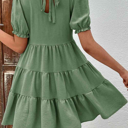 Puff Sleeve Tie Back Tiered Dress