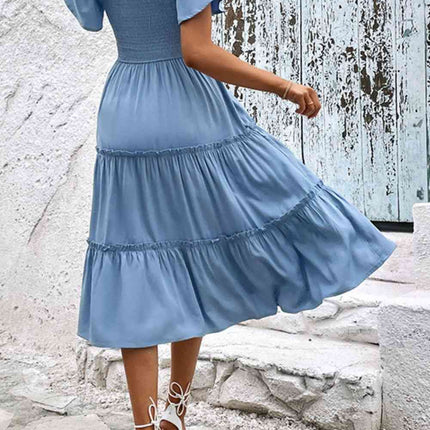 Smocked Square Neck Frill Trim Dress