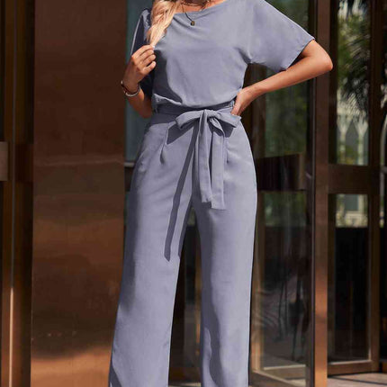 Full Size Tie Waist Straight Leg Jumpsuit