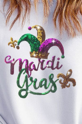 MARDI GRAS Sequin Round Neck Sweatshirt - Vickie Lynn's