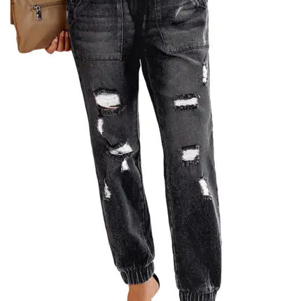 Joggers con bolsillos y cordón desgastado de ajuste relajado Vaqueros rotos 