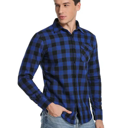 Men's Flannel Plaid Plus Velvet Long Sleeve Shirt