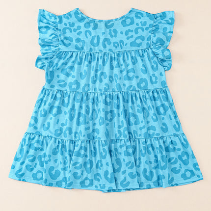 Tiered Leopard Round Neck Blouse