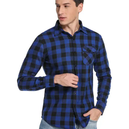 Men's Flannel Plaid Plus Velvet Long Sleeve Shirt