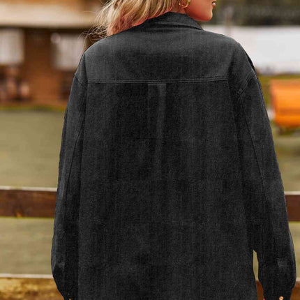 Button Up Collared Neck Raw Hem Denim Top