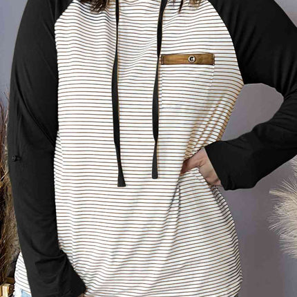 Plus Size Striped Long Sleeve Hoodie