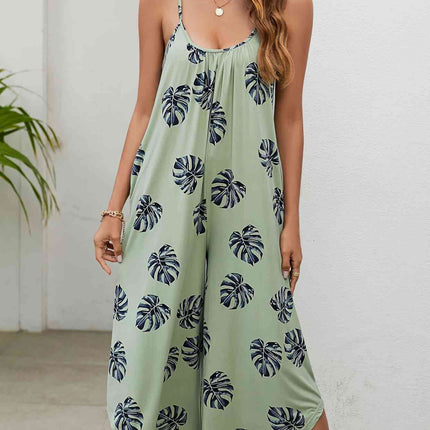 Botanical Print Spaghetti Strap Scoop Neck Jumpsuit