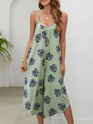 Botanical Print Spaghetti Strap Scoop Neck Jumpsuit