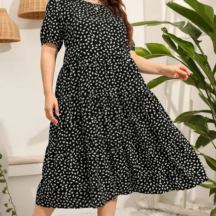 Vestido estampado de manga corta para mujer talla grande 