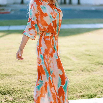 Tie-Dye Collared Wide Leg Jumpsuit