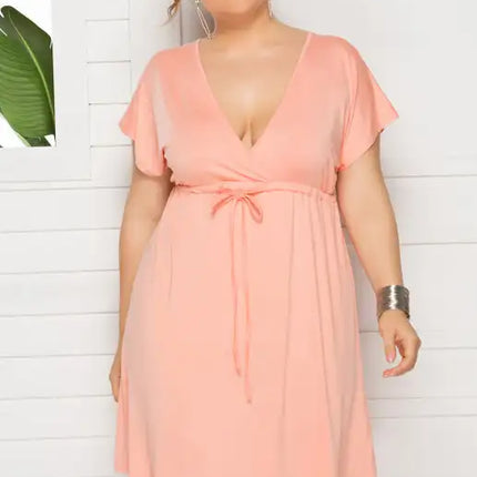 Vestido liso con escote en V profundo para mujer, talla grande 